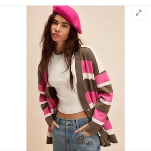 NWT Free People League Of Her Own Striped Cardigan Aurora Pinecone Size Medium